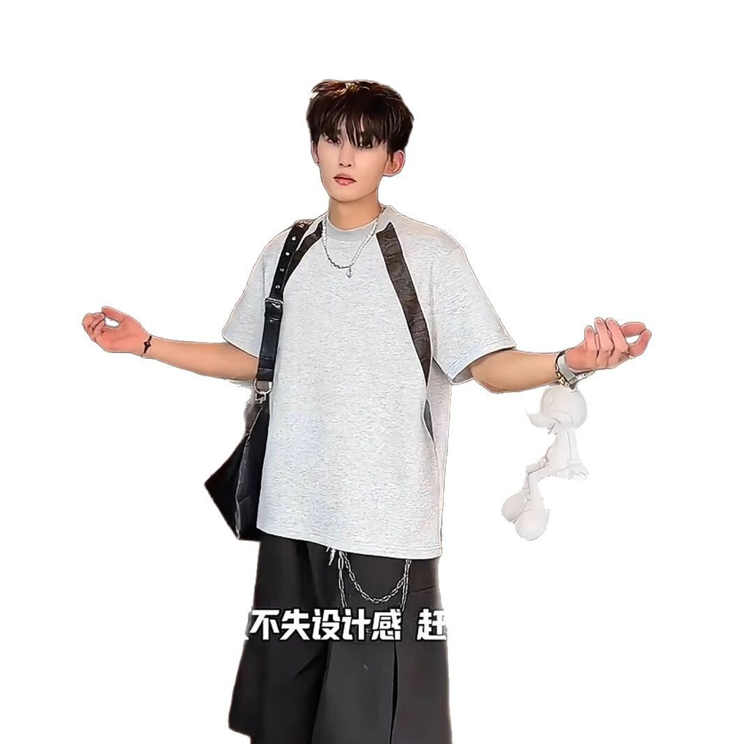 American Style Regular Shoulder Short Sleeve Men's 2025 Summer New Trendy Brand Patchwork Designer Short Sleeves Design T-shirt Boxy Half Sleeve