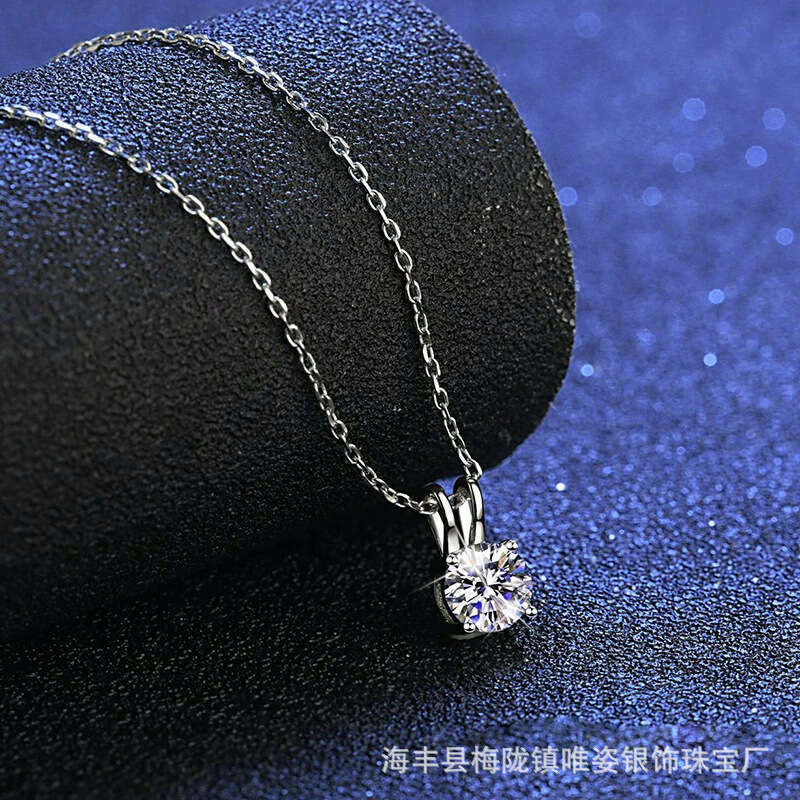 S925 Pure S925ier One caratS925 ClaS925S925ic Four-Prong Necklace Korean S925tyle S925imple MoiS925S925anite Collarbone Chain for Women df0