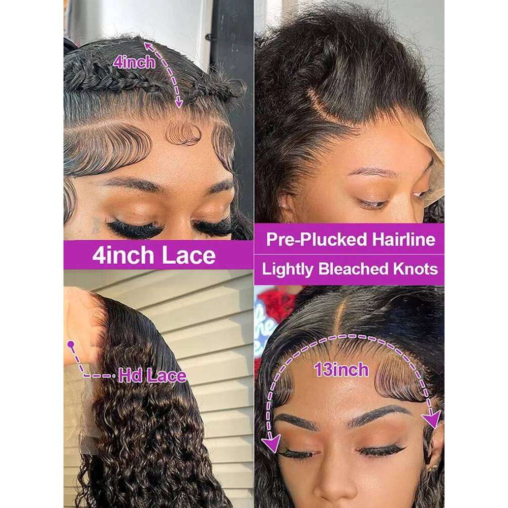300% Density 13x4 360 Deep Wave Frontal Curly HD Lace Wig 13x6 Ready To Wear 7x5 Glueless Wigs Human Hair