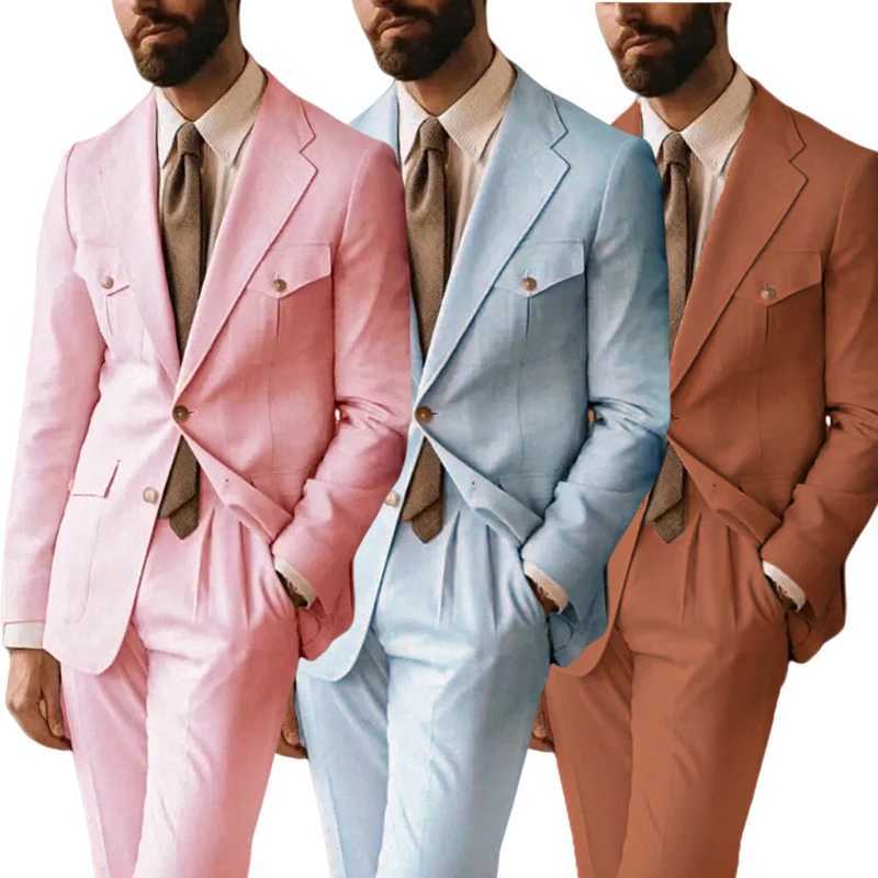 Linen Mens Suit Casual Fashion Style Suit High Quality Mens Suits Evening Gown Double Breasted Slim Fit 2 Piece Jacket Pants X250704