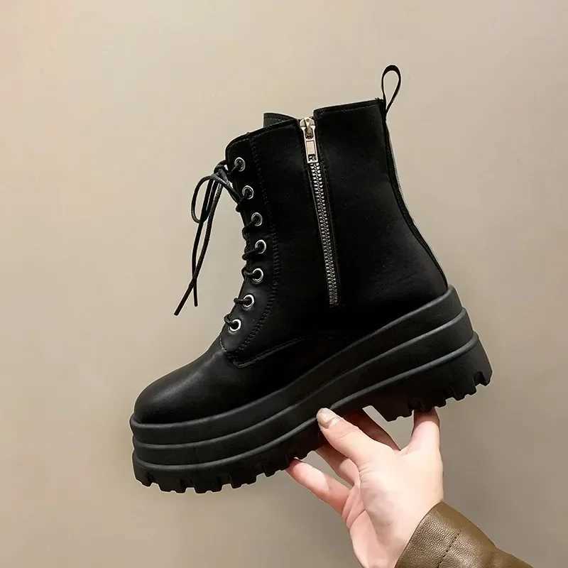 Womens Fashion Boots Thick Sole High Heels Trifle Base Side Zip Black Boots Outdoor Womens Shoes Commuting Spring and Autumn Z250704
