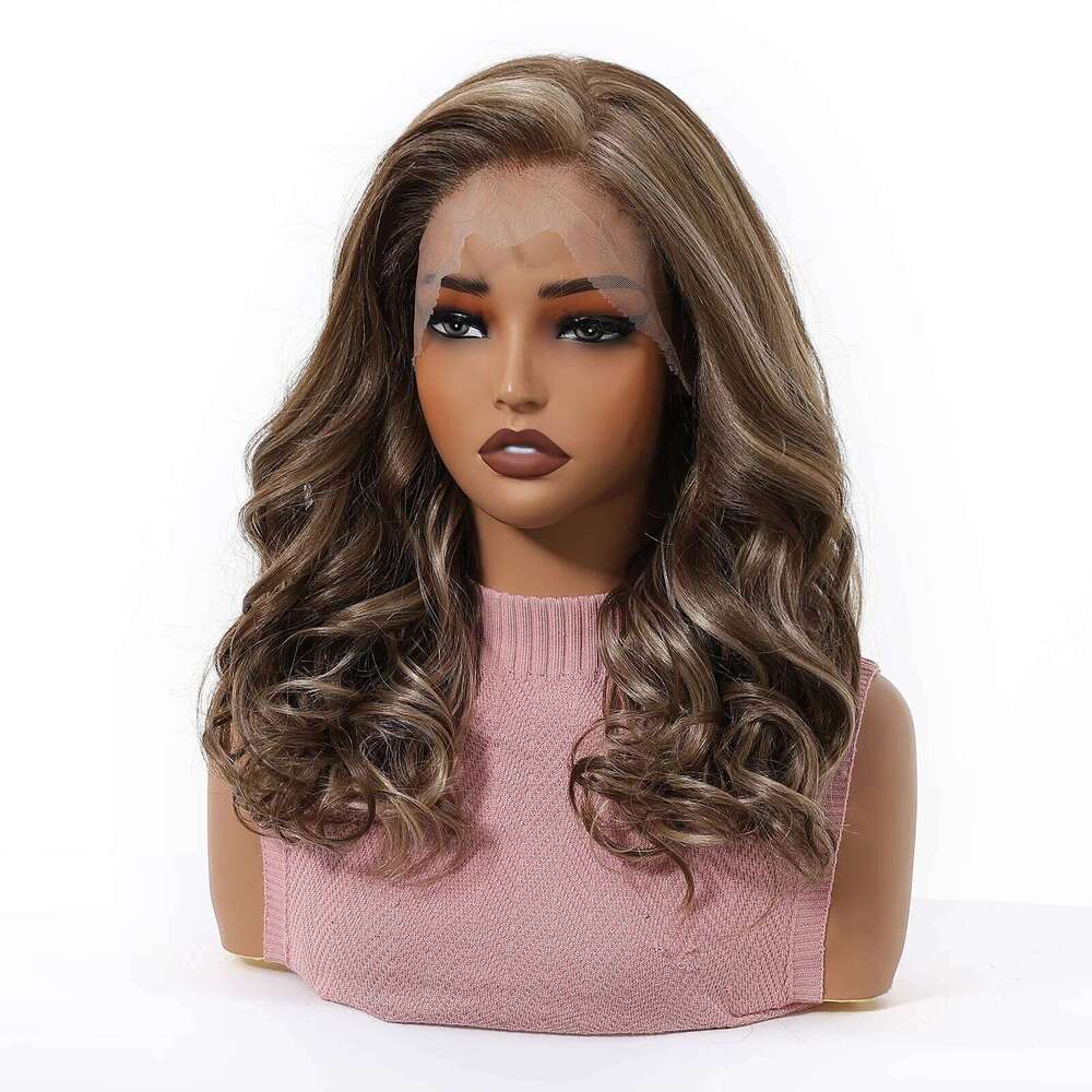 EASIHAIR Medium Length Brown Highlight Synthetic for Women 13*6 Lace Frontal Hair Natural Hairline Curly Wavy Wigs