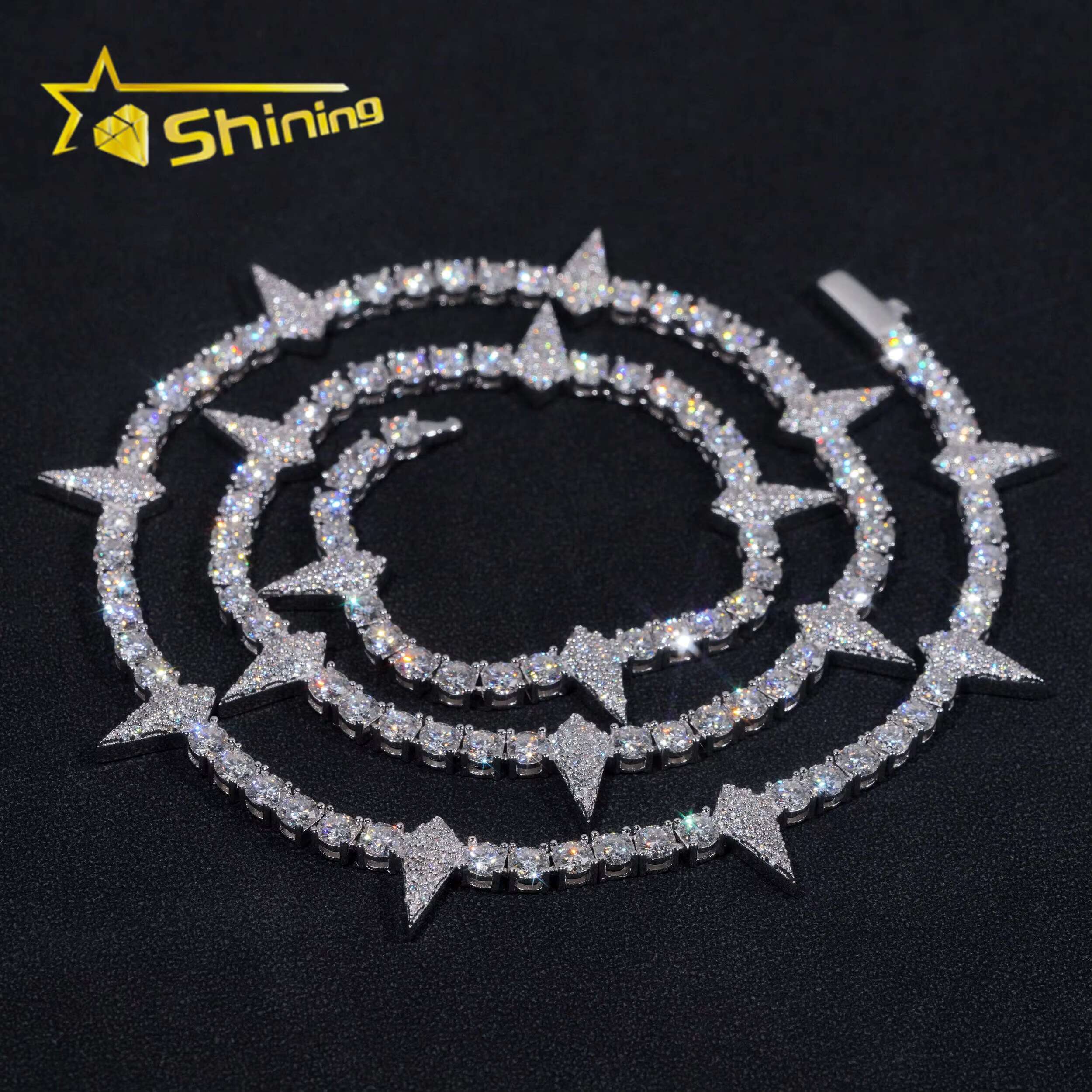 Custom Tennis Necklace Silver 925 New Design Iced Out Vvs Moissanite Diamond Hip Hop Lab Diamond Tennis Chain