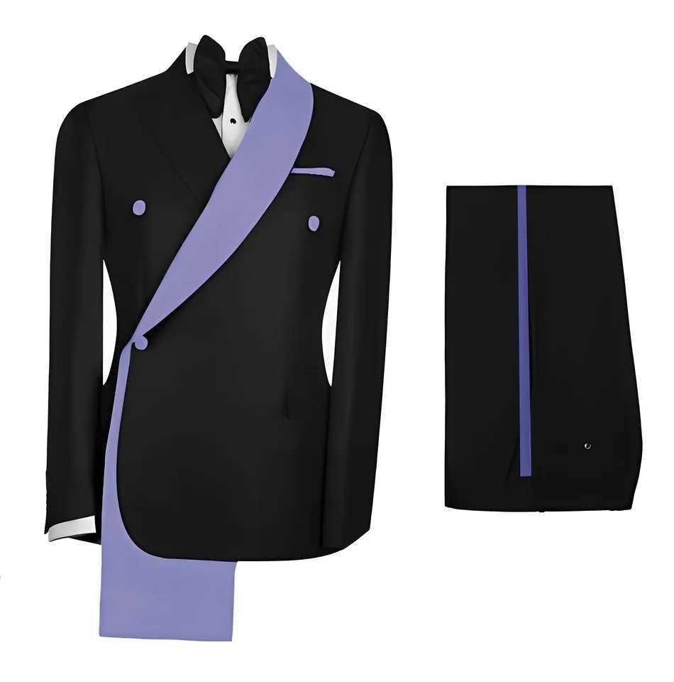 Fashionable Mens Suit 2 Piece Set Black Jacket With Gold Collar Wedding Groom Tuxedo Classic Mens Tailored Blazer Pants X250704