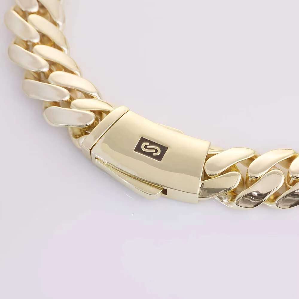 NUOYA 14K Gold Plated Thick Miami Cuban Link Bracelet Smooth Clasp Monaco Cuban Chain Hip Hop Jewelry for Men Women
