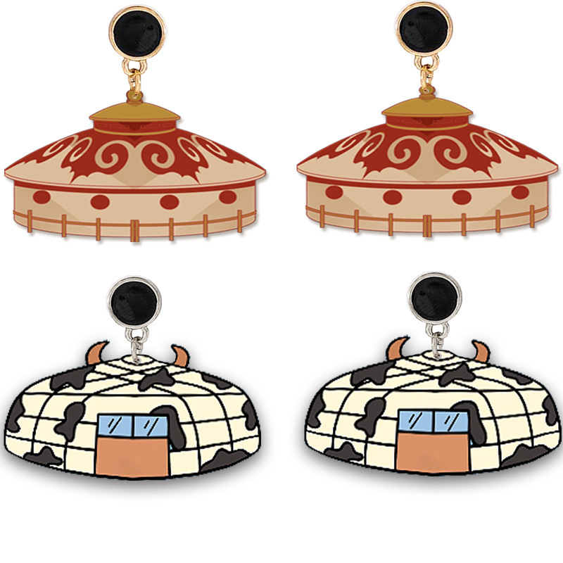 1 Cartoon Creative Mongolian Yurt Earrings Personality Versatile Trendy Accessories