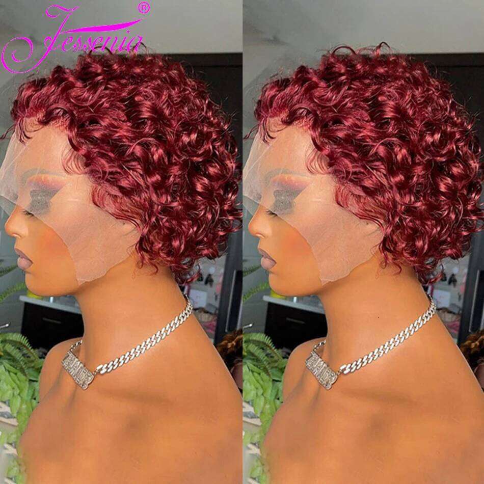 Curly Pixie Cut Water Curl Short Bob Human For Women 13X1 Transparent Lace Hair Cheap Wig Pre Plucked