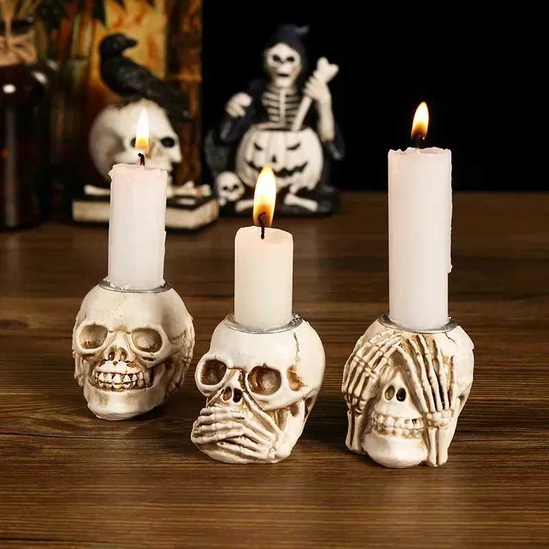 Resin Scary Haunted House Props Candlestick Ghost Skull Witch Hand Skeleton Candle Holders for Halloween Bar Party Decor W250704