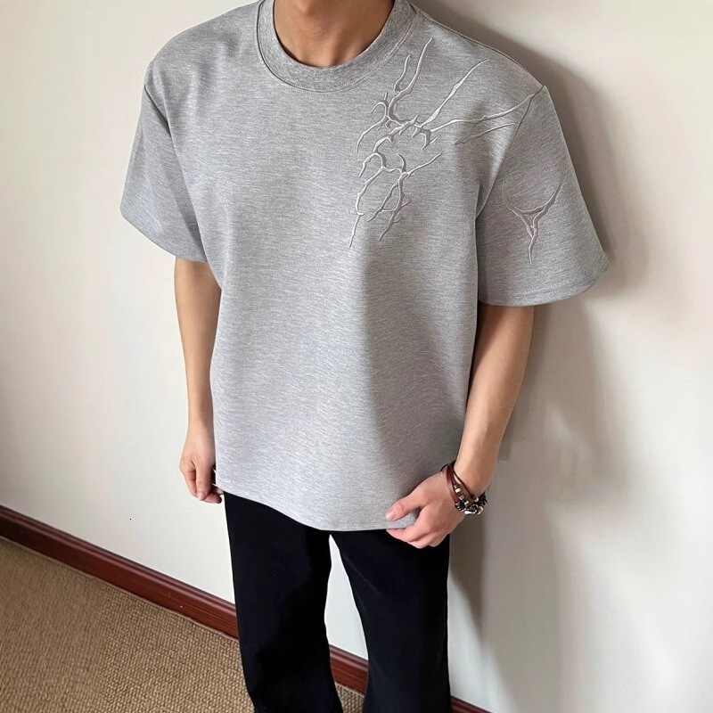 Thorn Embroidery Designer Short Sleeves Short Sleeve Men's Summer American High Street OOTD Half Sleeve Cleanfit Heavyweight Regular Shoulder T-s