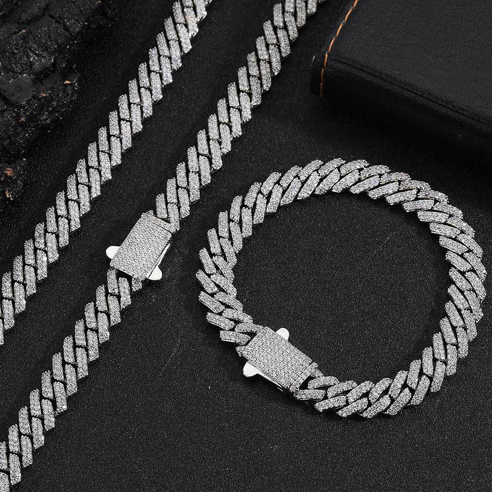 12mm Custom Rapper Hip Hop Jewelry Necklace Men Diamond Iced Out Cuban Link Chain 925 Silver VVS Moissanite Necklace Bracelet