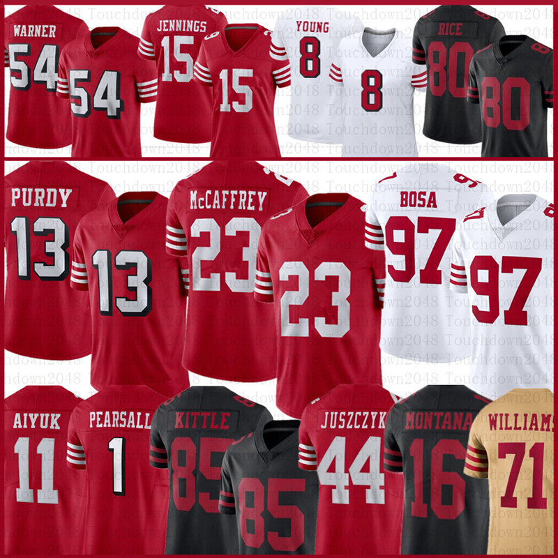 Brock Purdy McCaffrey George Kittle Football Jersey Nick Bosa Ricky Pearsall Jerry Rice 49 Steve Young Ers Aiyuk Fred Warner Jauan Jennings Juszczyk Mykel Williams