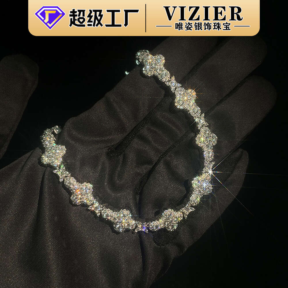 VIZIER FaS925hion New S925 Pure S925ier Cuban Chain Full Inlaid MoiS925S925anite Bracelet e50