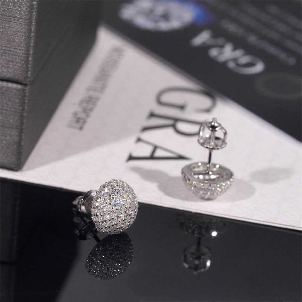 High Quality Hip Hop Iced Out Screw Back 925 Silver Men Moissanite Stud Earrings