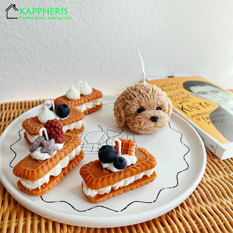 2024 Waffle Scented Candles Cookies Food Shape Lotus Biscuit Decorative Candles Milk Scents Aromatic Candle Flavoring for Home Decor W250704