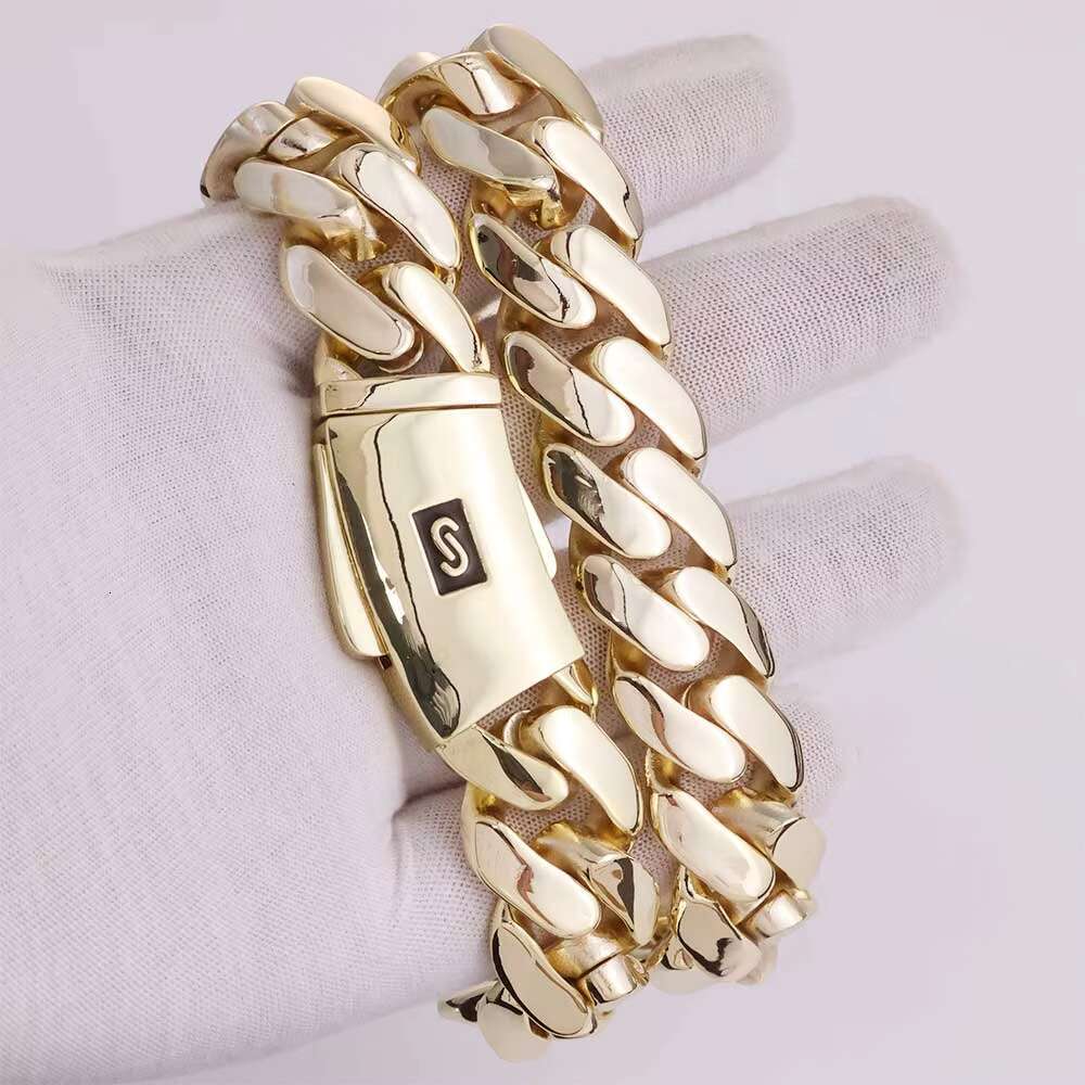 NUOYA 14K Gold Plated Thick Miami Cuban Link Bracelet Smooth Clasp Monaco Cuban Chain Hip Hop Jewelry for Men Women