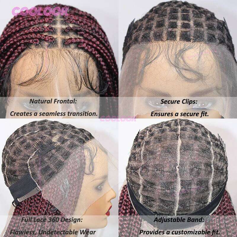 1BBury 36" Cornrow Braids Wig Synthetic Full Lace For Balck Women Knotless Box Braided Wigs