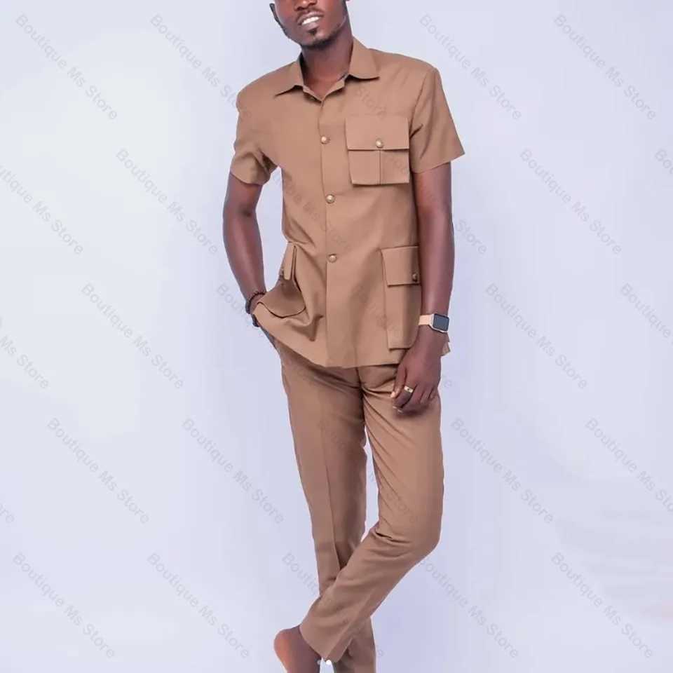 Summer Short Sleeves Single Breasted Men Suit Two Pieces (Jacket+Pants) Casual Party Prom Wedding Outfit Set X250704
