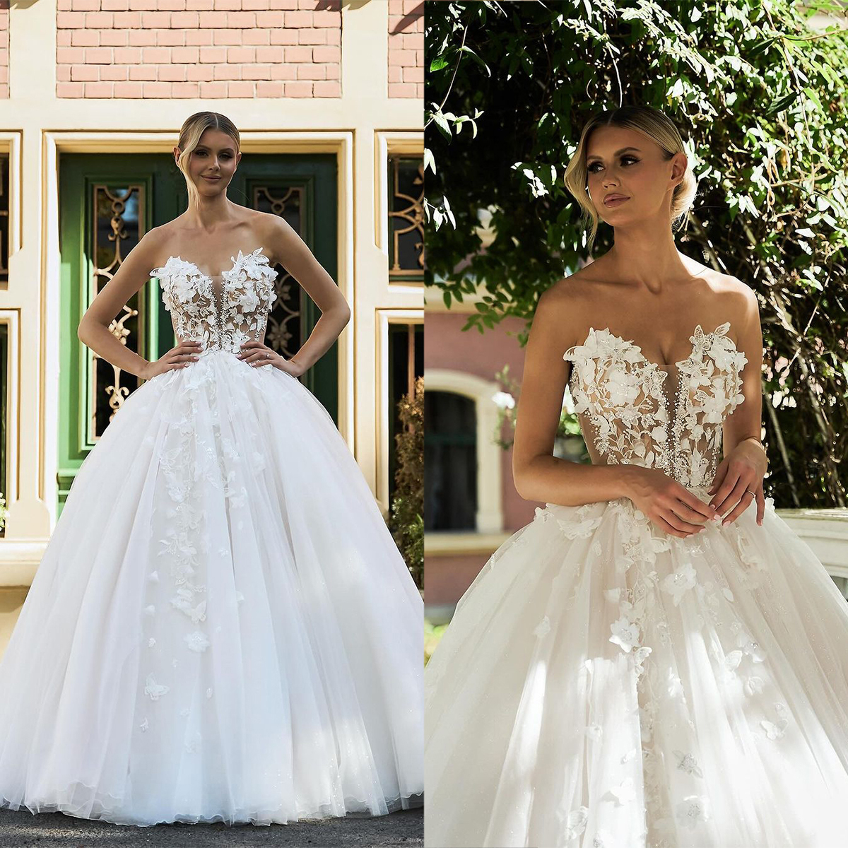 Elegant Strapless Wedding Dresses A Line Princess Flower Lace Bridal Gowns Custom Made Castle Garden Party Dresses for Special Occasion