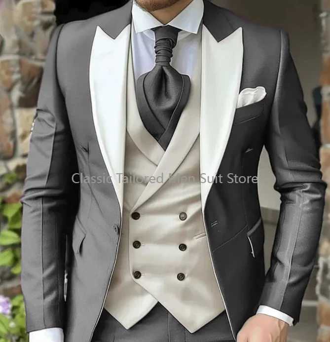 3-Piece Elegant Wedding Jacket Pants Vest Full Set Luxury Single Breasted Peak Lapel Purple Mens Clothing Mens Suits Blazer X250704