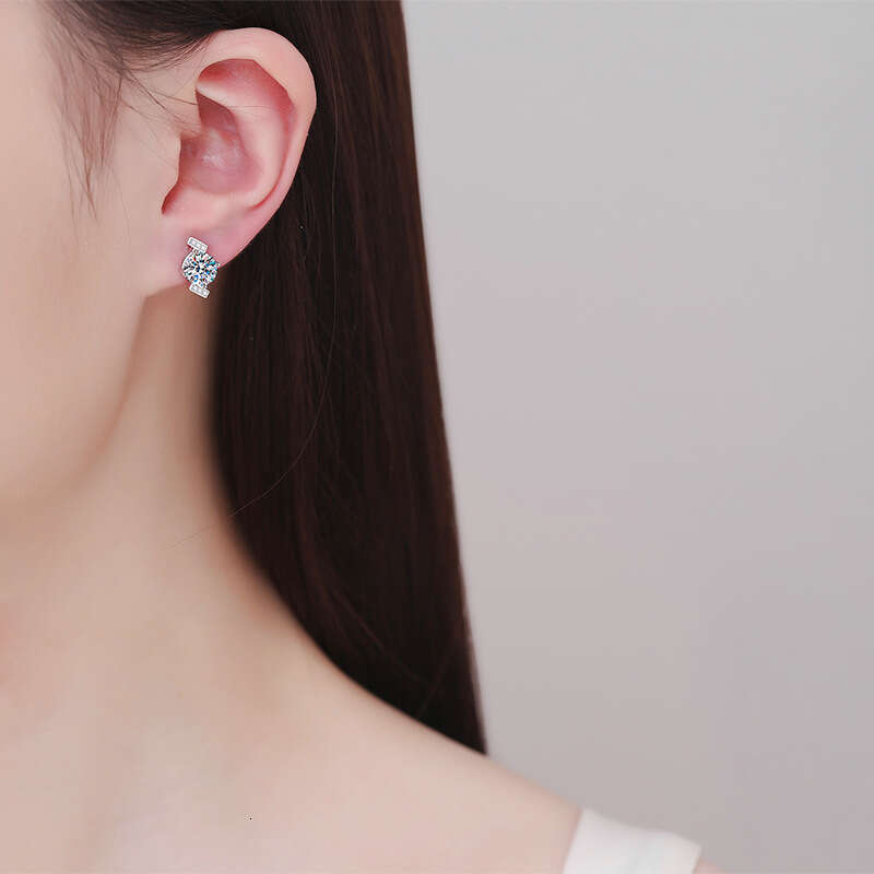 EarringS925 S925 Pure S925ier for Women Geometric Four-Prong D Color 2 caratS925 MoiS925S925anite S925tudS925 4e1