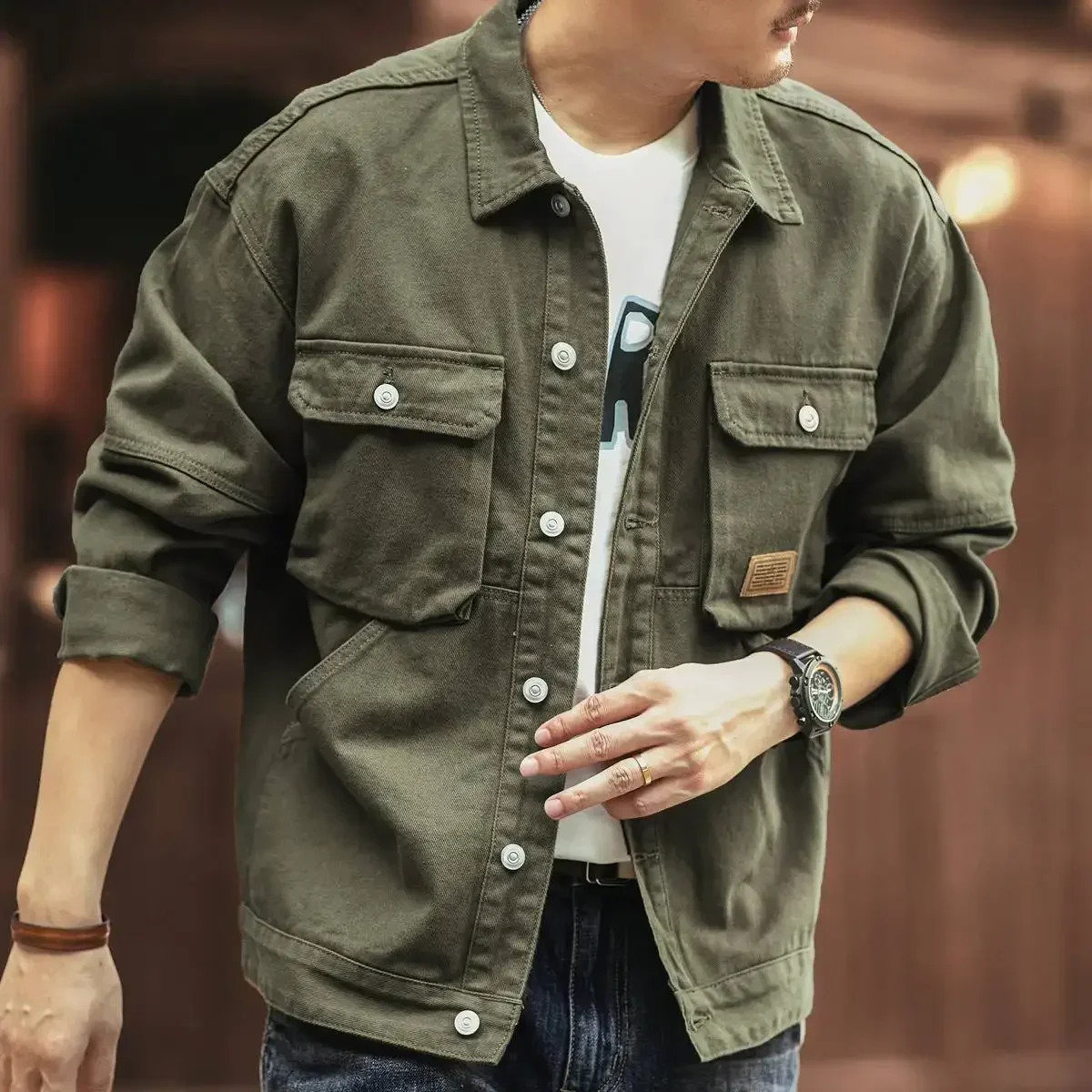 Cowboy Coat for Men Button Autumn Loose In Denim Jackets Man Size L Japanese Retro Fashion Cowgirl Elatic Low Cost Clothing 250704