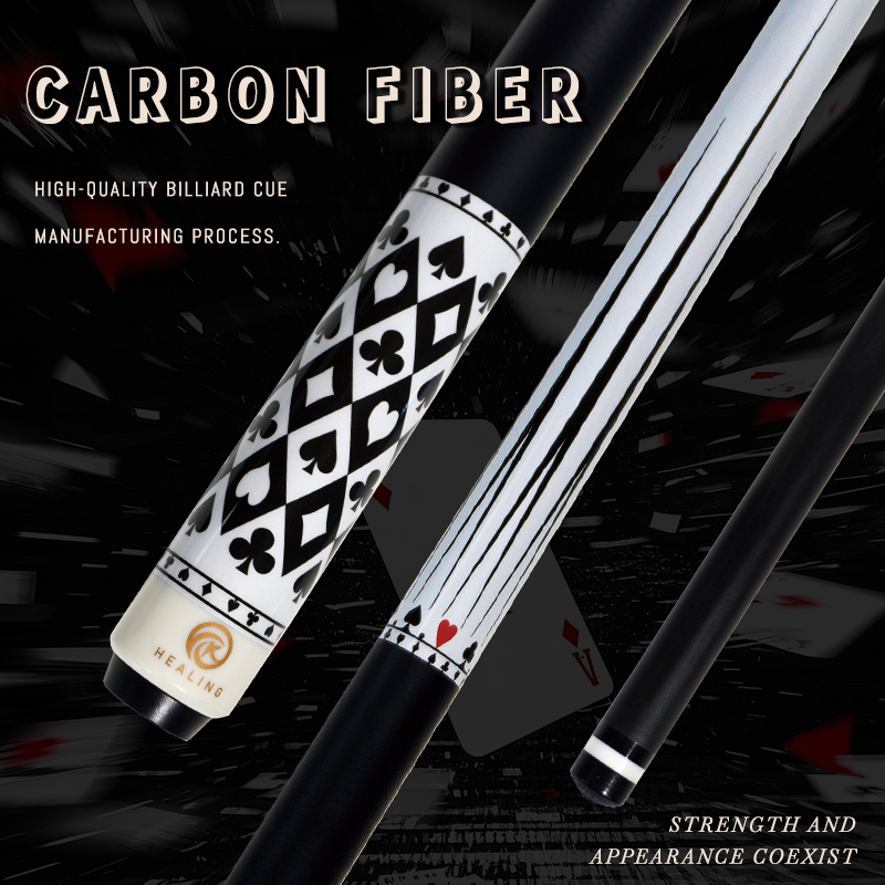 OKHEALING 1/2 Split Pool Cue Poker Billiard Stick Carbon Fiber Billiard Cue 11.8mm Black Bakelite Tip Radial Pin / 8 Teeth Joint 1474mm/58inch Weight 