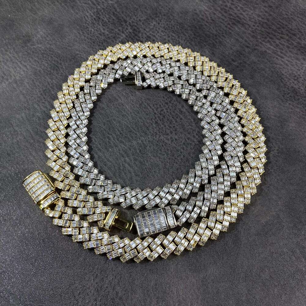 Wholesale Hop Diamond Cuban Link Necklace Baguette CZ Chain Iced Out Prong Cuban Link Chain Fashion Men Jewelry