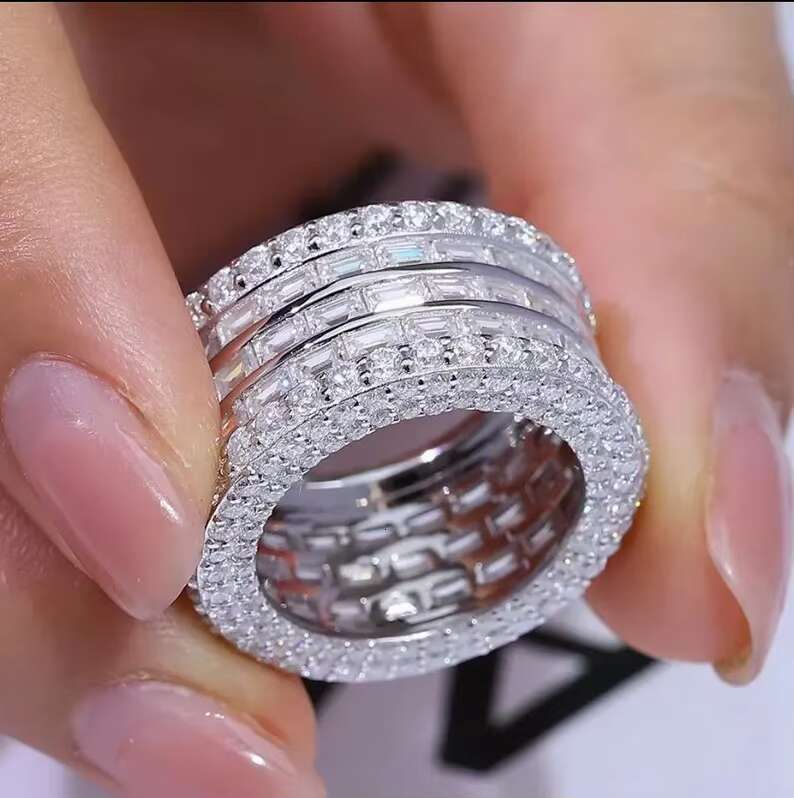 Shine Jewelry Double Layer Moissanite Diamond Hip Hop Ring Pass Diamond Tester VVS 925 Sterling Silver Moissanite Mens Ring