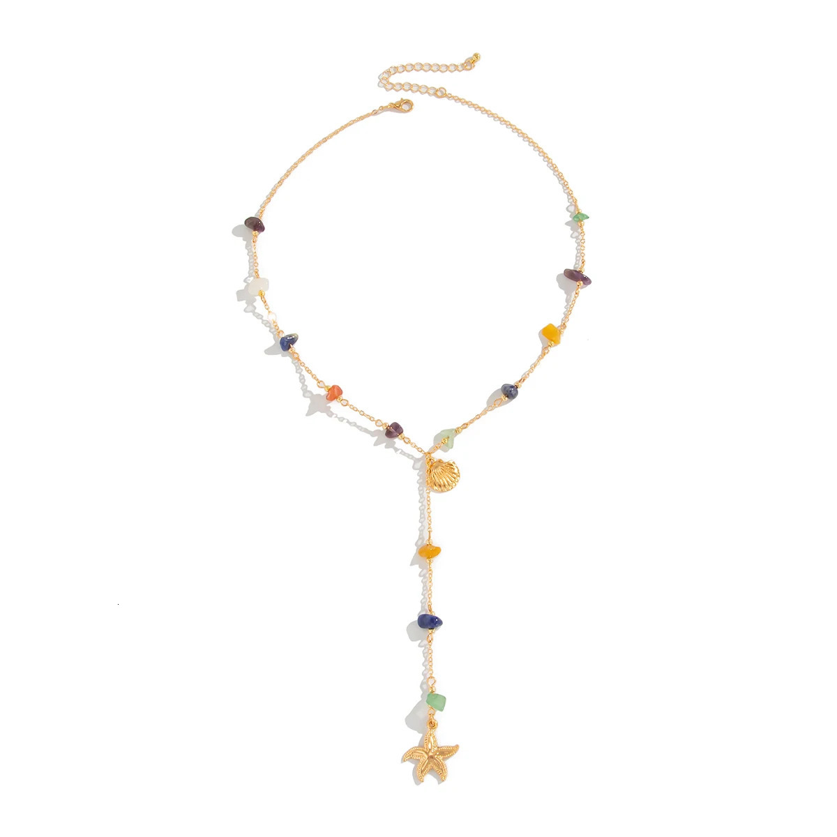 Ingemark Fashion Colourful Stone Starfish Conch Pendant Necklace Women Bohemia Long Tassel Chain Summer Beach Y2K Party Jewelry 250701