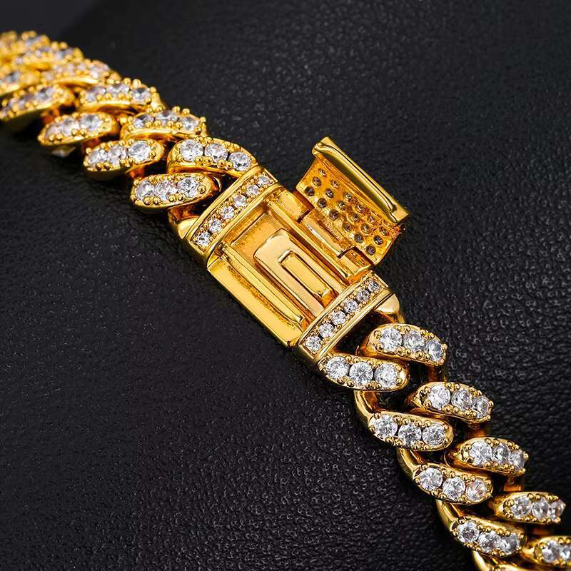 9mm Sterling Silver 925 Plated VVS Moissanite CZ Necklace 18K Real Gold Plated Cuban Link Chain