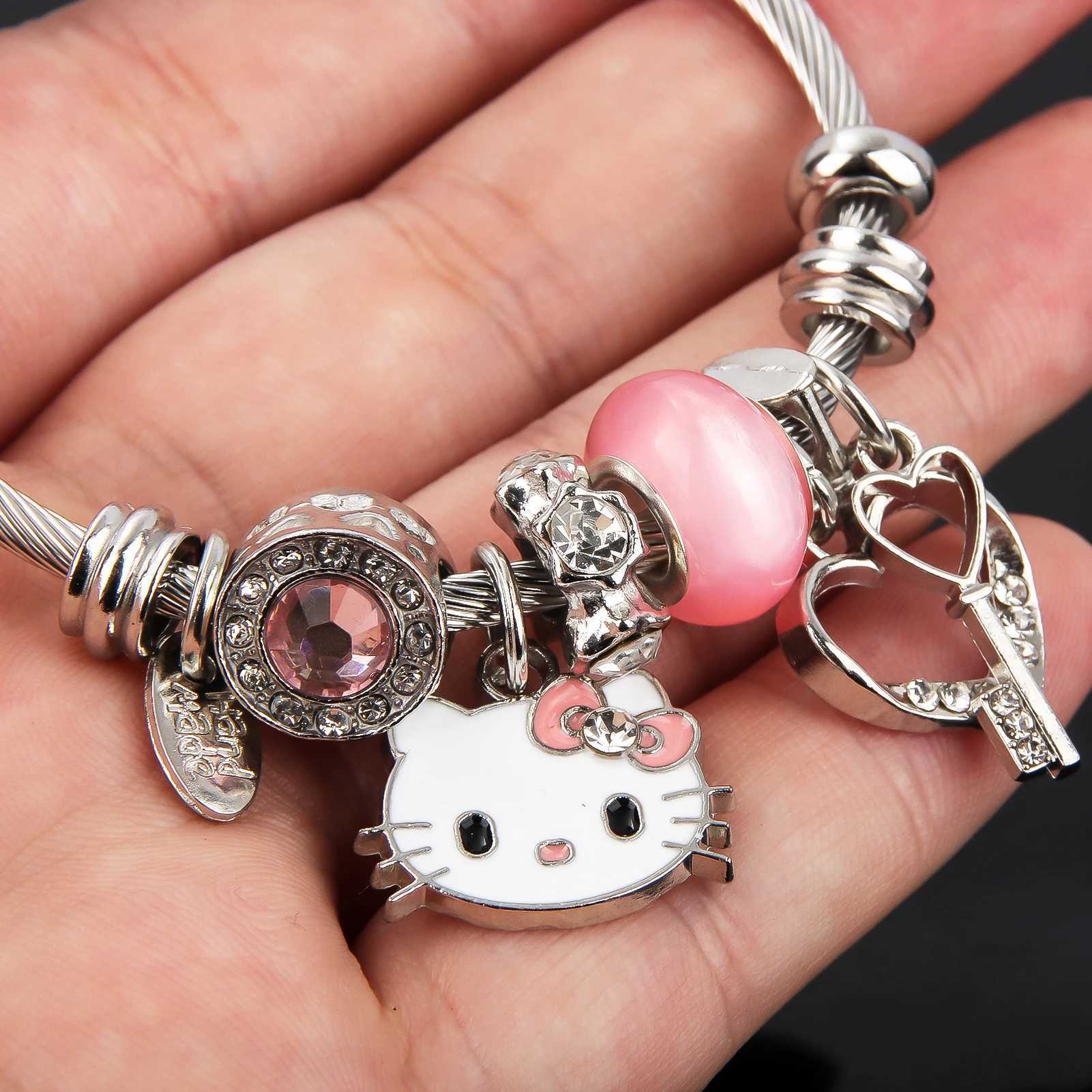 Sanrio Anime Sanrio Hello Kitty Bracelet Kuromi Melody Kawaii Pink Girl Lolita Gothic Style Pendant Accessories Womens Jewelry Gift w250716