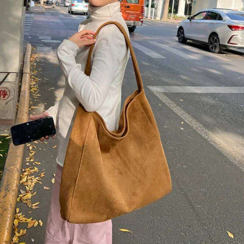Women Shoulder Fashion Tweed Fabric Large Capacity Underarm Bag Casual for Daily Office Use Solid Color Handbag