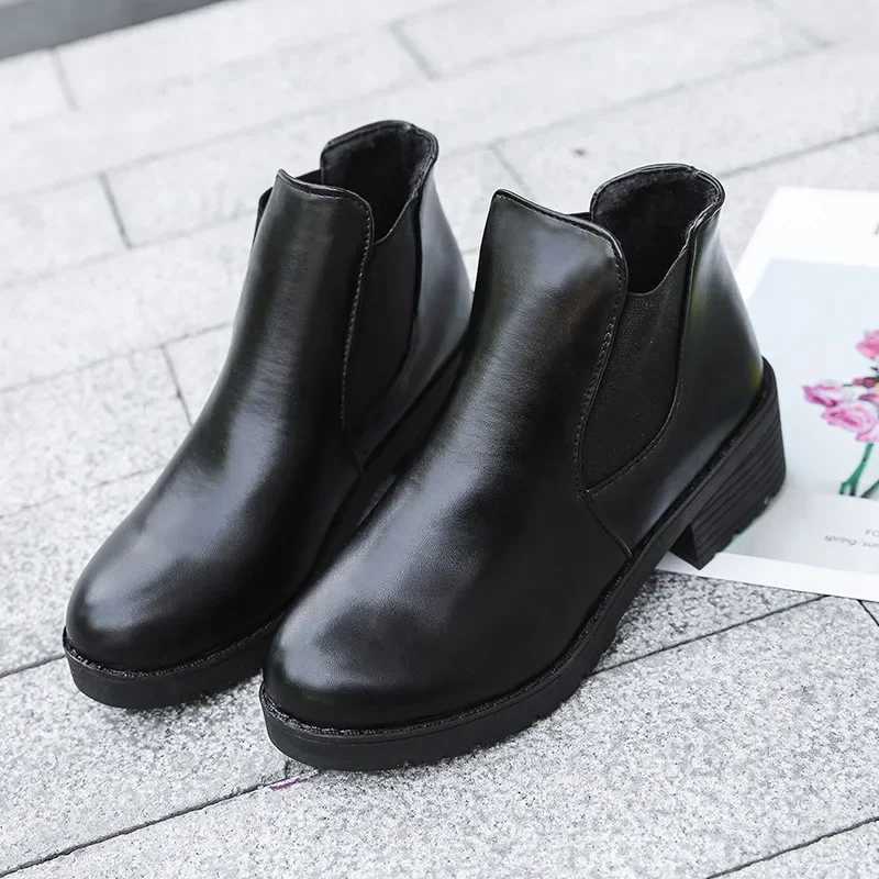 Ankle Boots for Women Leather Booties Woman Autumn Winter Short Boots Ladies Fashion Round Toe Mid Heel Boots Wholesale 2024 Z250704