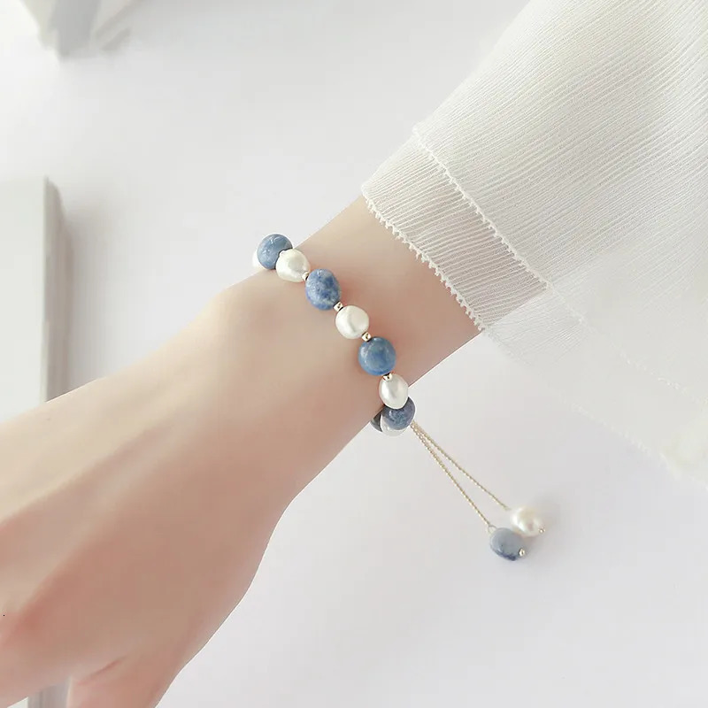 Trendy Blue Jade Stone Baroque Freshwater Pearl 14K Gold Filled Female Charm Bracelet Jewelry For Women Birthday Gifts 250628