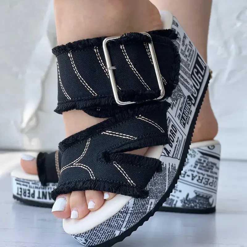 Women Denim Platform Slippers Women Casual Fashion Slippers Outdoor Wedge Sandals High Heels Shoes Summer Big Size Slides Women W250704