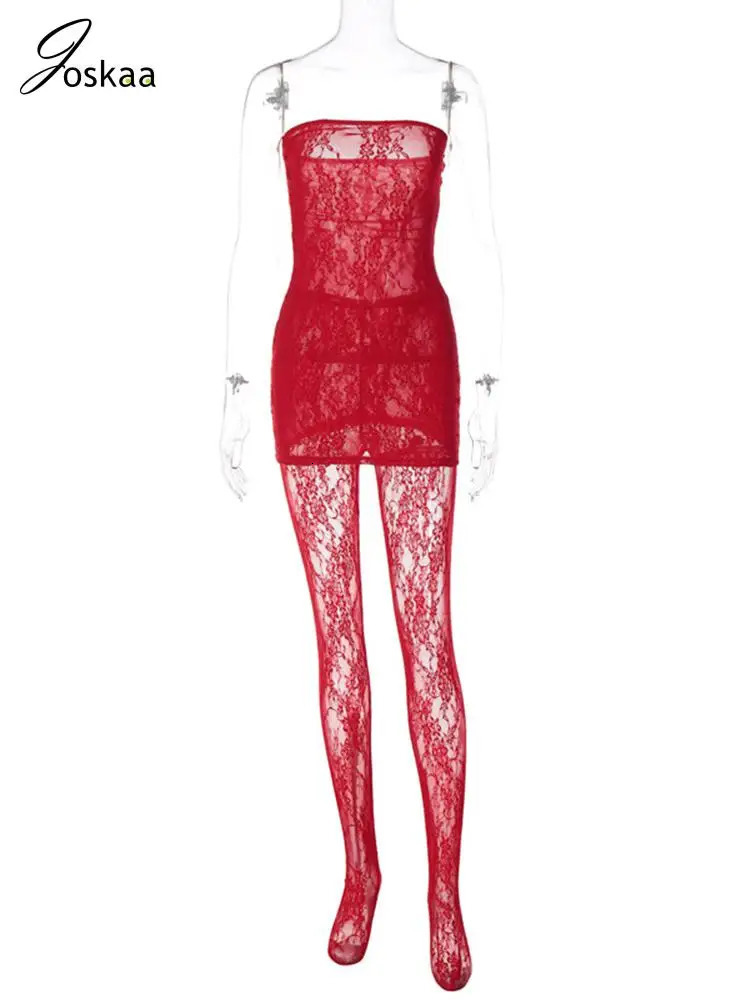 Joskaa Holiday Set Outfit For Women Black Red Lace Baddie 2 Piece Sets Outfits Beach Sexy Leggings Club Party Outfit 250704