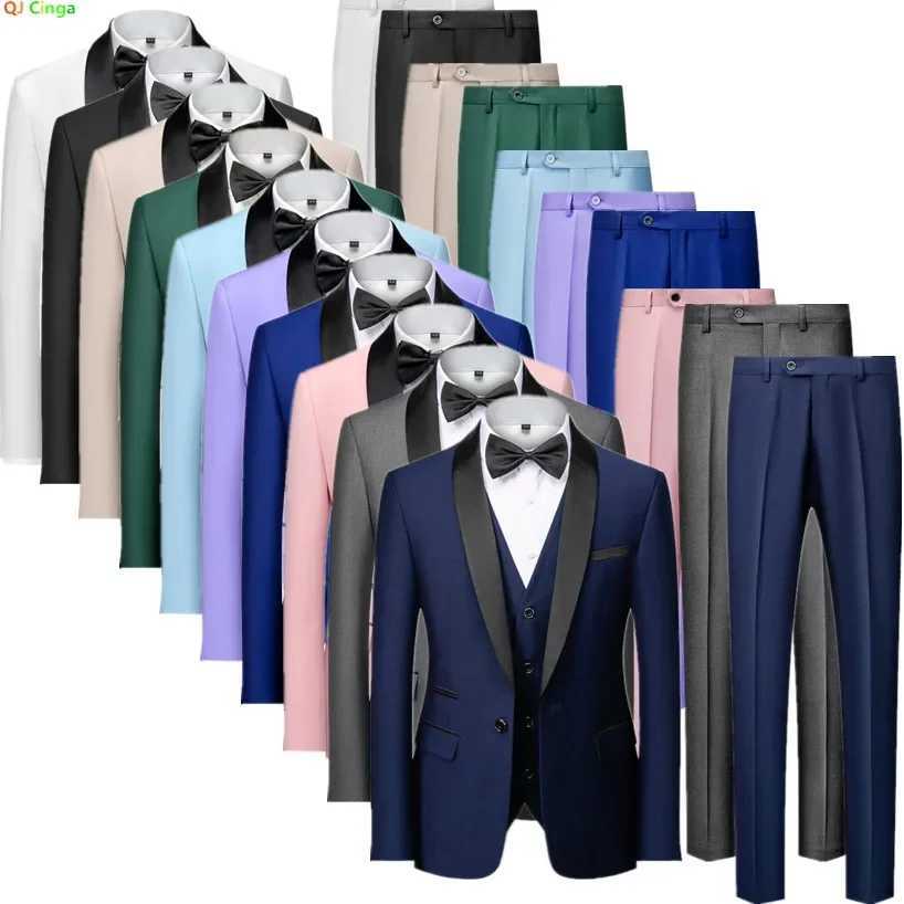 Mens Three-piece Suit Business/Wedding/Party Dress Jacket Vest Pants Red Gray Green Sets Asian Size M-6XL X250704