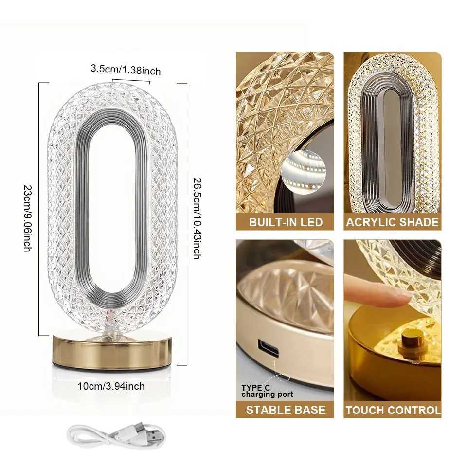 3 Colors LED Crystal Table Lamp USB Bedside Minimalist Modern Night Light Recharge Desk Lamp Bedside Bedroom Decorative LightXJ250703