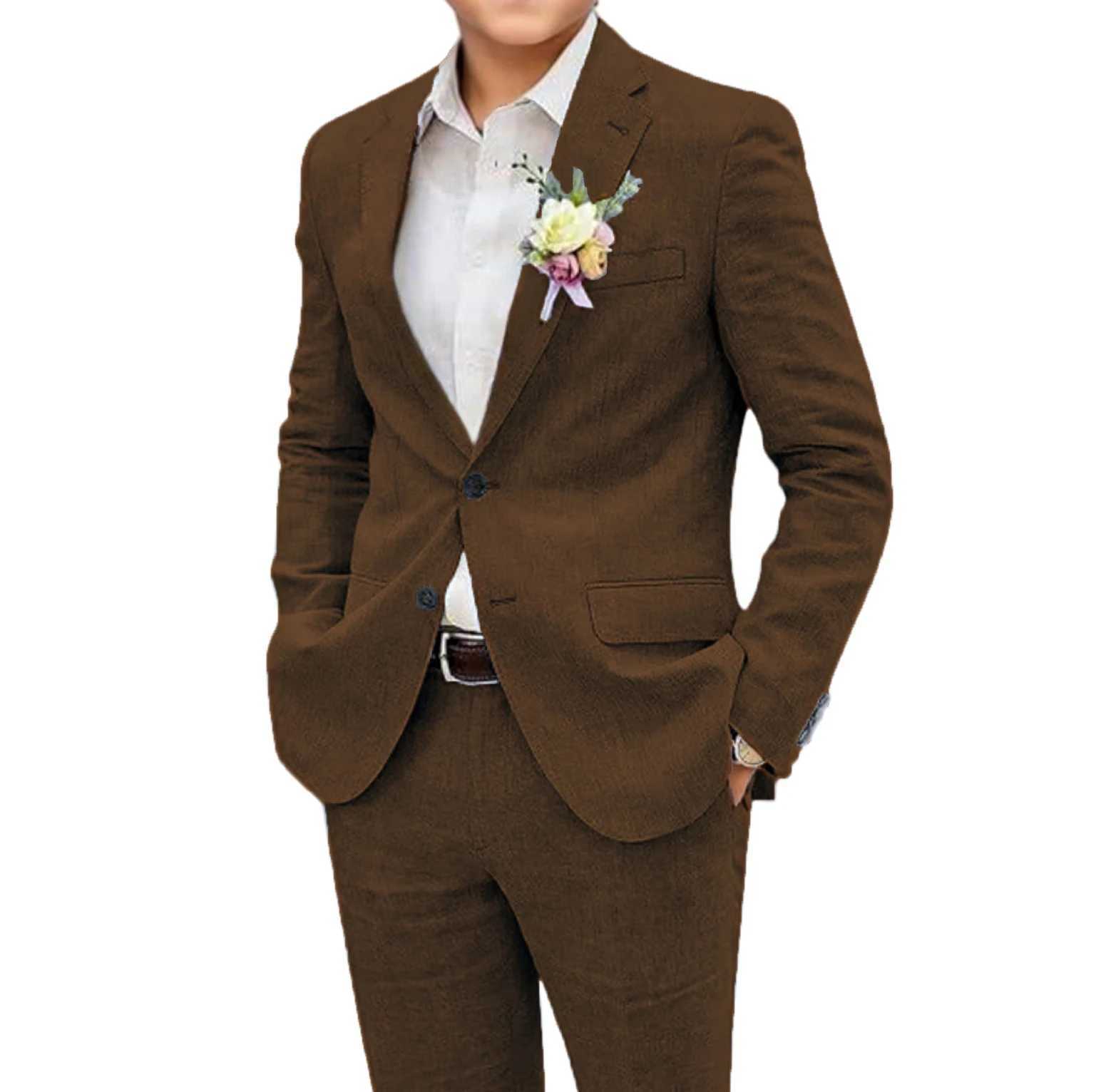 2-piece Customized Mens Suit Set Jacket Pants Spring Summer Wedding Party Home-based Costumes Linen Suit X250704