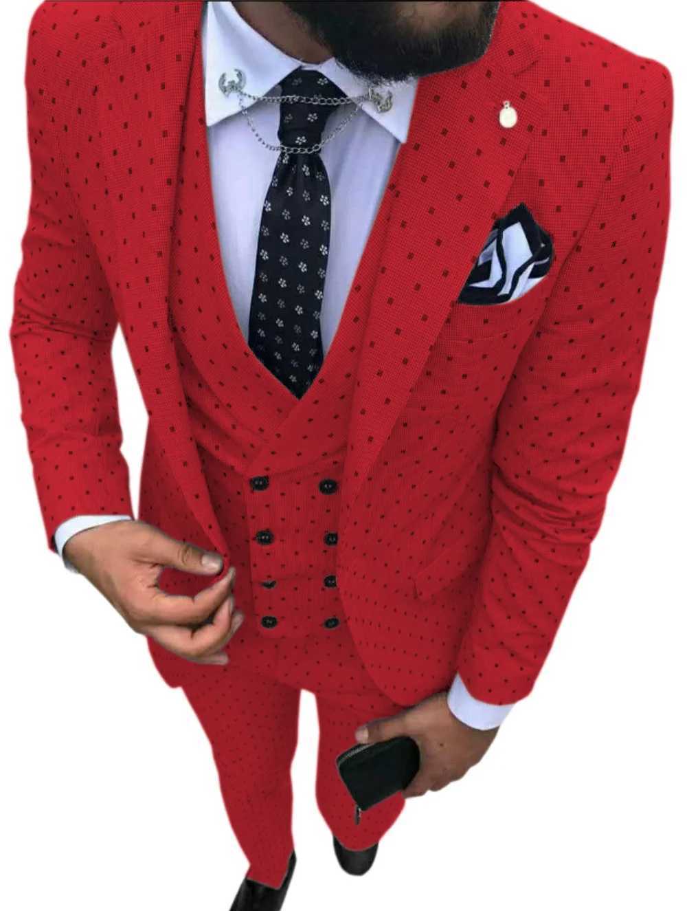 Mens Suits Wave Point Three Pieces Men Dress Suits Casual Commuter Office Business Suits For Wedding (Blazer+Vest+Pants) X250704