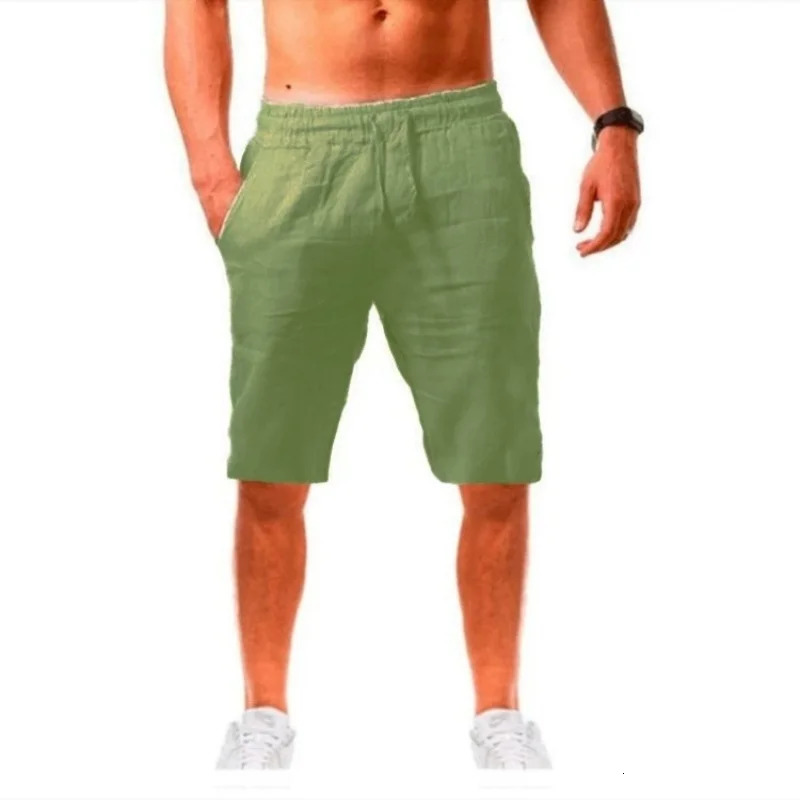Mens Cotton Linen Shorts Male Summer Breathable Solid Color Linen Shorts Fitness Streetwear Loose Casual Lace up Bottoms 250704