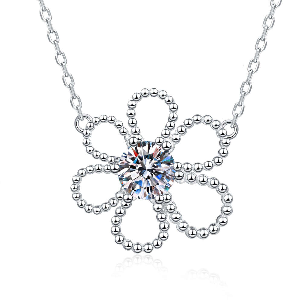 S925 Pure S925ier D Color MoiS925S925anite Five-Petal Flower Collarbone Chain InS925 Internet Celebrity Camellia Necklace e6f