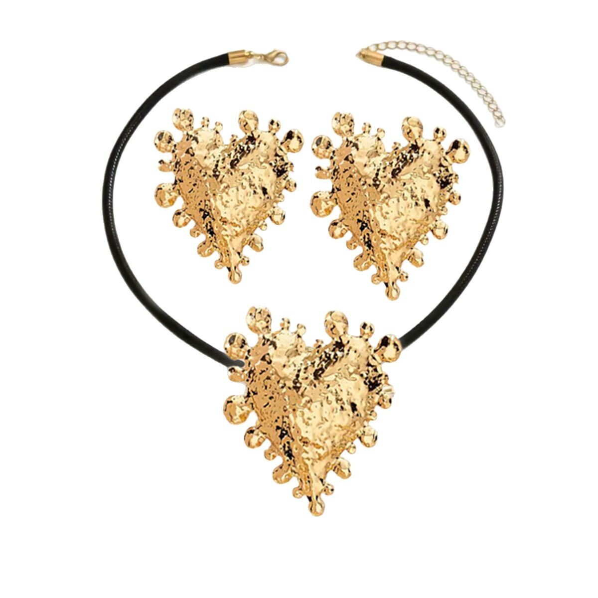 Trendy New Irregular Heart Earrings Necklace Set Personality Fashion Elegant Light Exquisite Jewelry