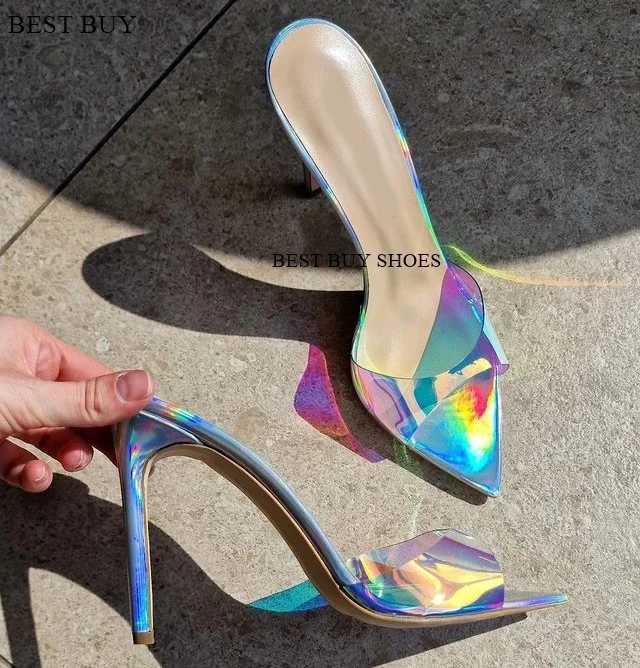 2023 New Womens Open Toe Mules Gold Silver Slip-on Thin High Heel Sandals Banquet Sexy Fashion Ladies Sandals Plus Size 35-43 W250704