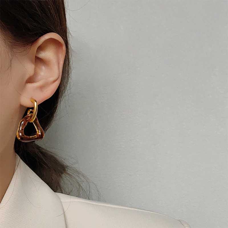 Geometric Brown Resin Metal Drop Post Earrings For Women Fashion Jewelry Trendy New Style Holiday Accessories Wholesale C1750 Y250704