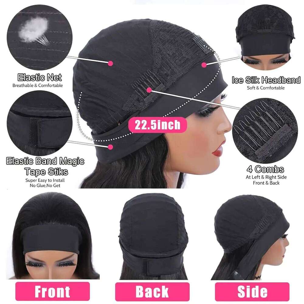 Kinky Glueless Wear and Go No Glue Headband Wig Yaki Straight Human Hair for Women