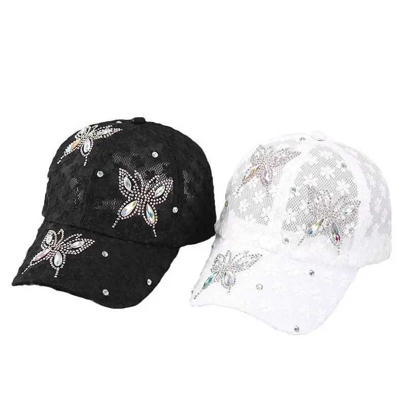 Wens Washed Denim Baseball Cap Diamond Studded Duckbill Hat Summer Sun Protection Adjustable Strap Outdoor Travel X250704