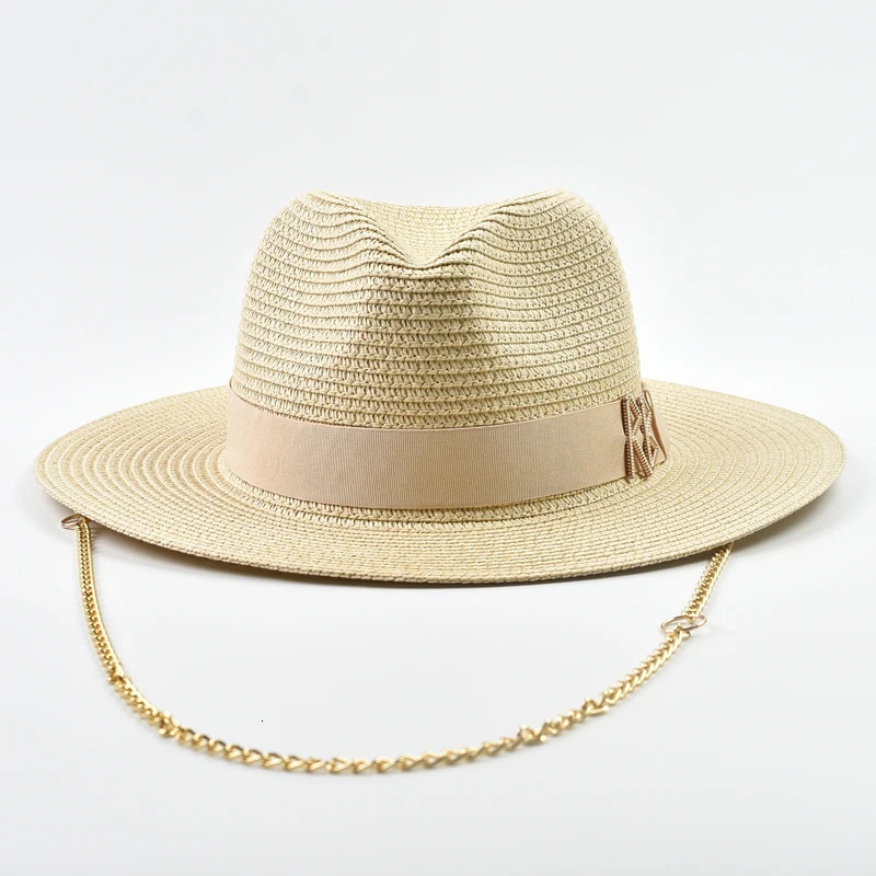 Fashionable Metal RB Letter Straw Hats for Women Men Summer Outdoor Holidays Beach Sun Hat Panama Hat 250703