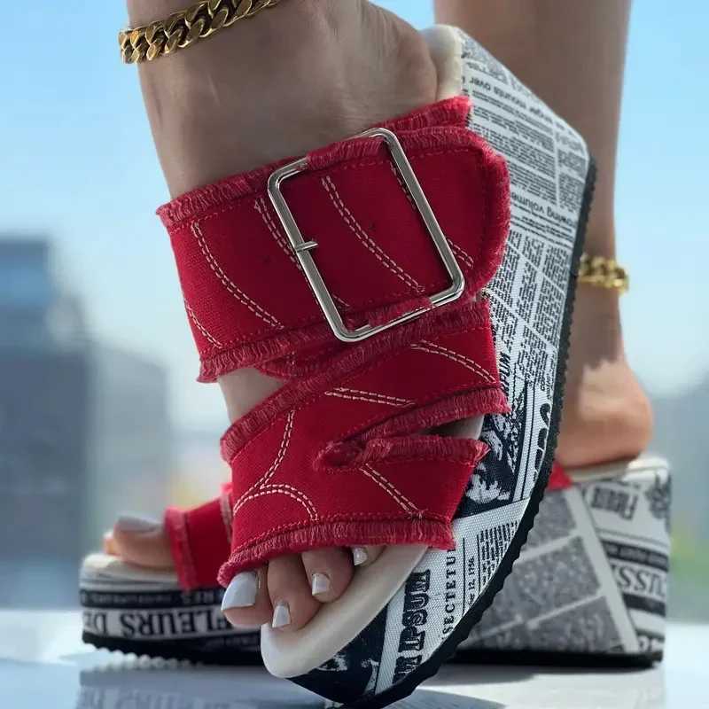 Women Denim Platform Slippers Women Casual Fashion Slippers Outdoor Wedge Sandals High Heels Shoes Summer Big Size Slides Women W250704