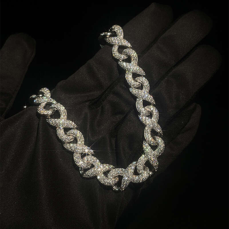 FaS925hion New S925 Pure S925ier Hip-Hop Cuban Chain Full Inlaid MoiS925S925anite Bracelet for Women 3f2